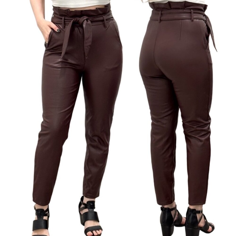 Abercrombie & Fitch High-Rise Faux Leather Paperbag Belted Pants Size S Regular